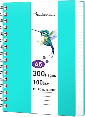 HIUKOOKA Cuadernos en espiral A5 de 5.7 x 8.22 pulgadas, 300 páginas, cuaderno grande para trabajo, cuaderno de tapa dura de papel grueso de 3.53