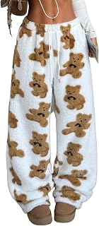 ZAFUL Women's Fuzzy Plush Wide Leg Pajama Pants - Soft Teddy PJ Bottoms with Drawstring Elastic Waist for Cozy Lounge