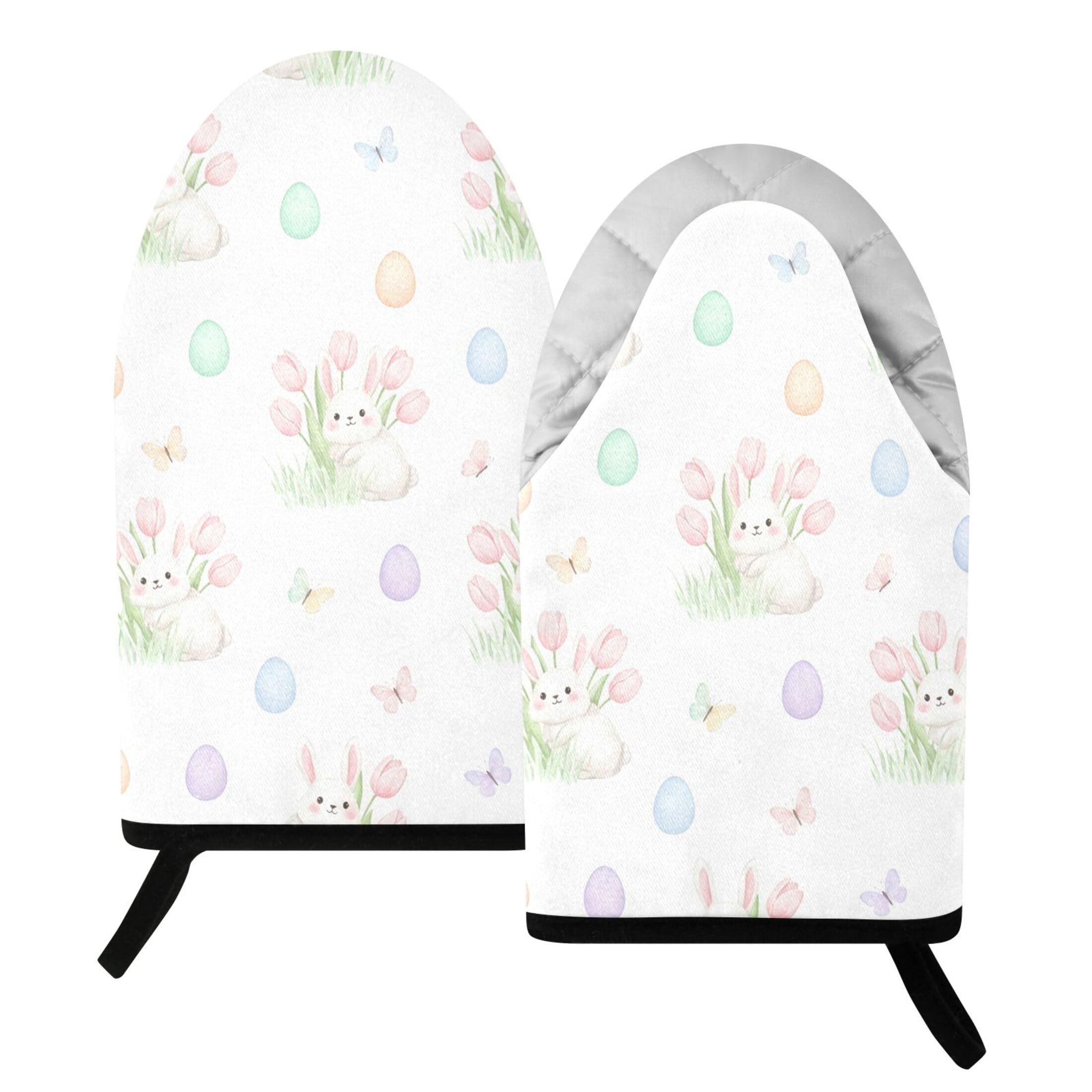 Kutsu Bunny Oven Mitts for Kitchen, Heat Resistant Cotton Oven Gloves for BBQ Baking Cooking, Breathable Kitchen Essentials, 2 pcs