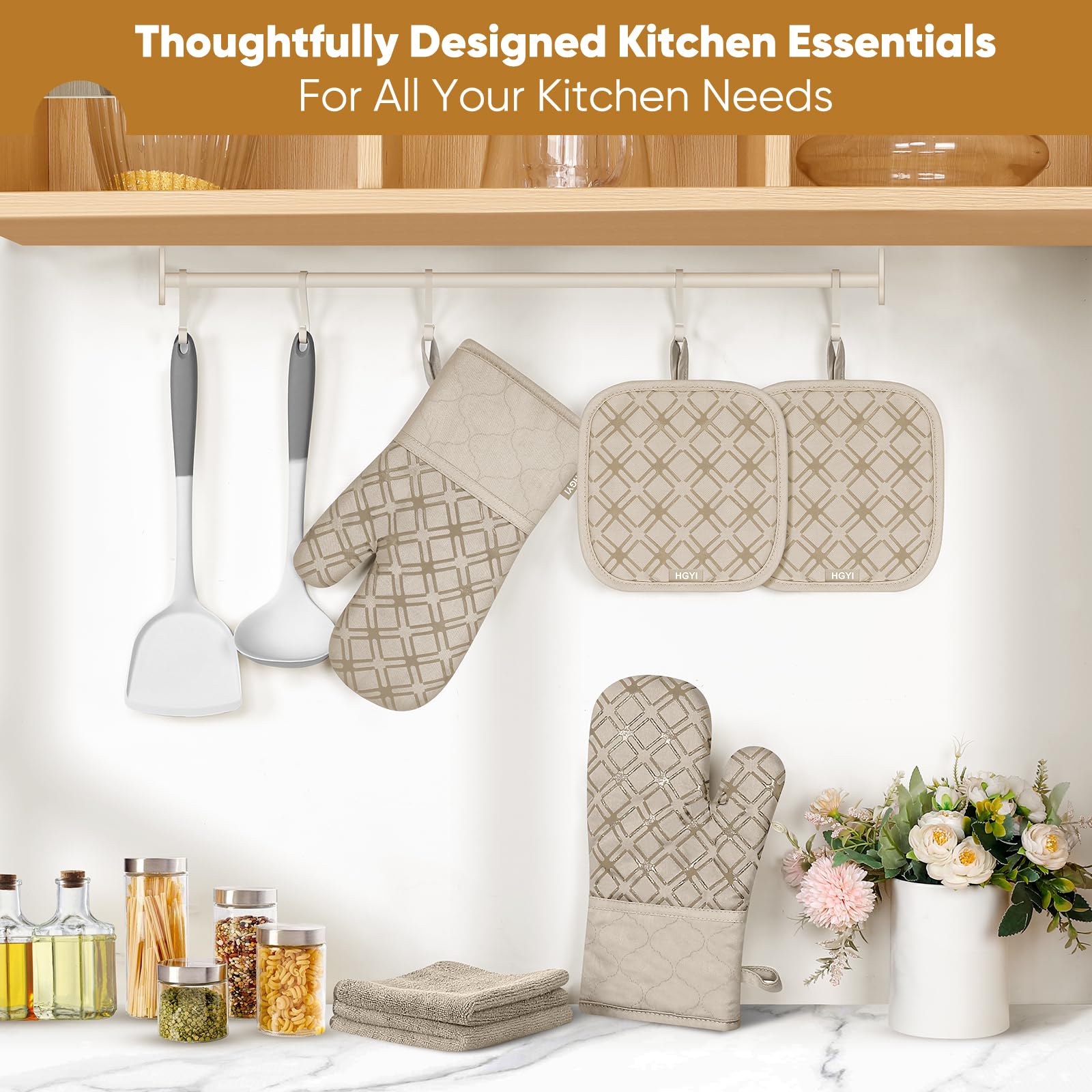 Juego de 6 manoplas de horno y soportes para ollas con paño de limpieza de microfibra, manoplas de horno de silicona y soporte para ollas, paños de cocina para cocina, guantes de horno y almohadillas