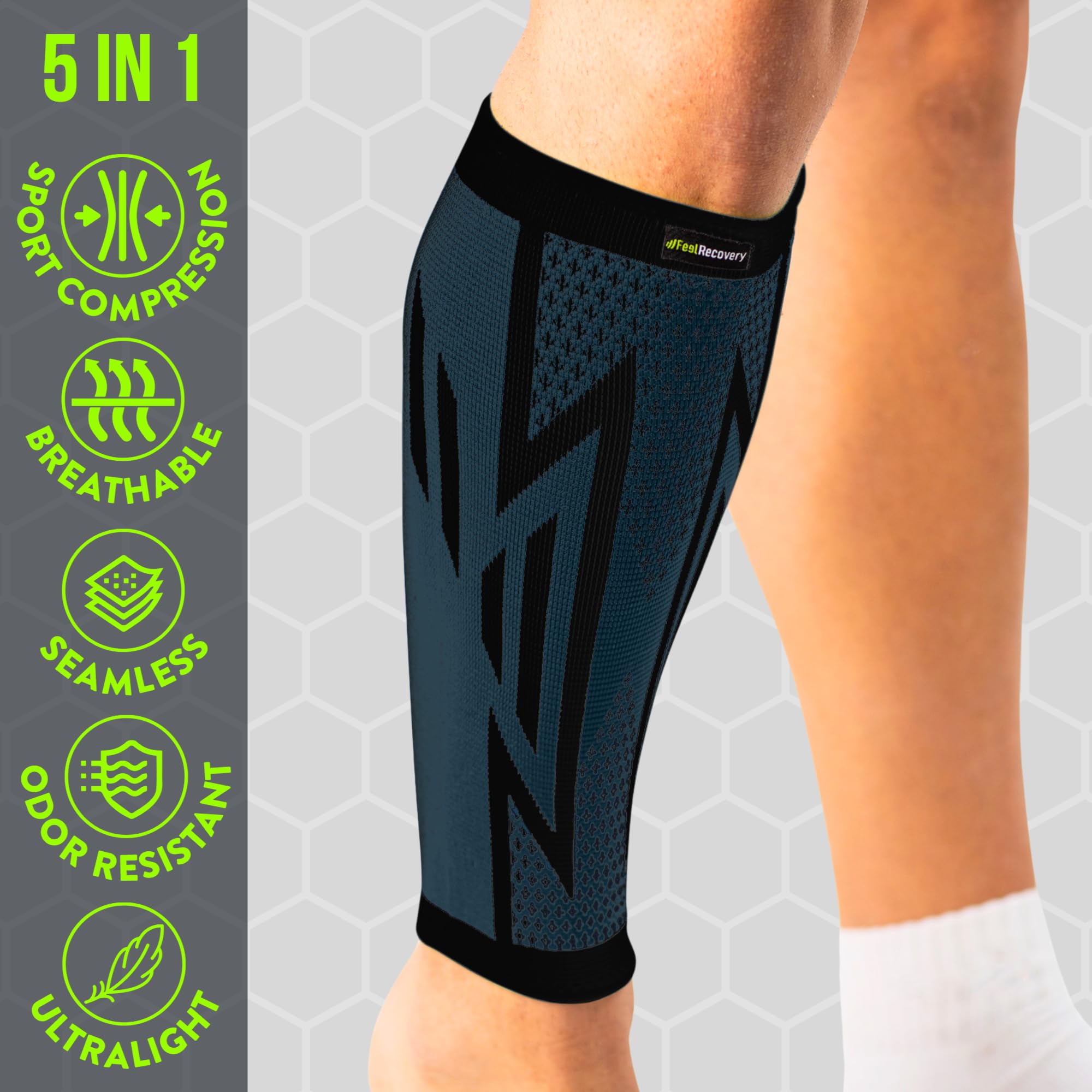 2 Stück Kompression Wadenbandage für Herren & Damen - Wadenstrümpfe für Muskelfaserriss, Läufer, Schienbeinkantensyndrom & Krämpfe - Kompressionsstrümpfe Sport - Atmungsaktiv & Rutschfest