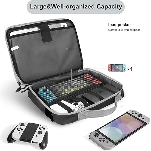 Miniatura 5 de Bolsa organizadora de cables de viaje de doble capa con correa para el hombro, almacenamiento de 27 juegos para interruptor, bolsa electrónica para