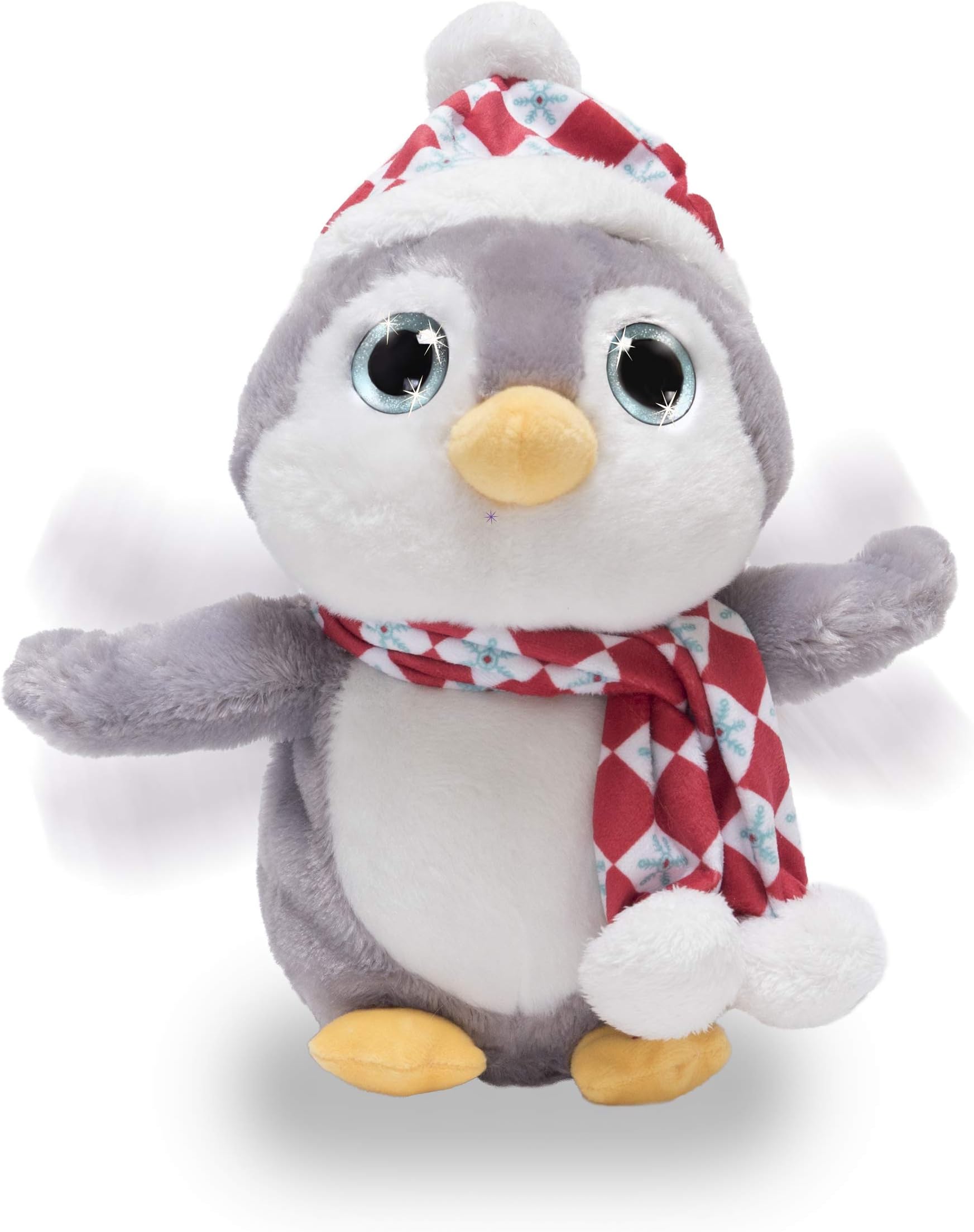 Cuddle Barn | Sparkles the Penguin 11" Animated Christmas Stuffed Penguin Plush Toy | with LED light up eyes and flapping wings | Plays "Let It Snow"