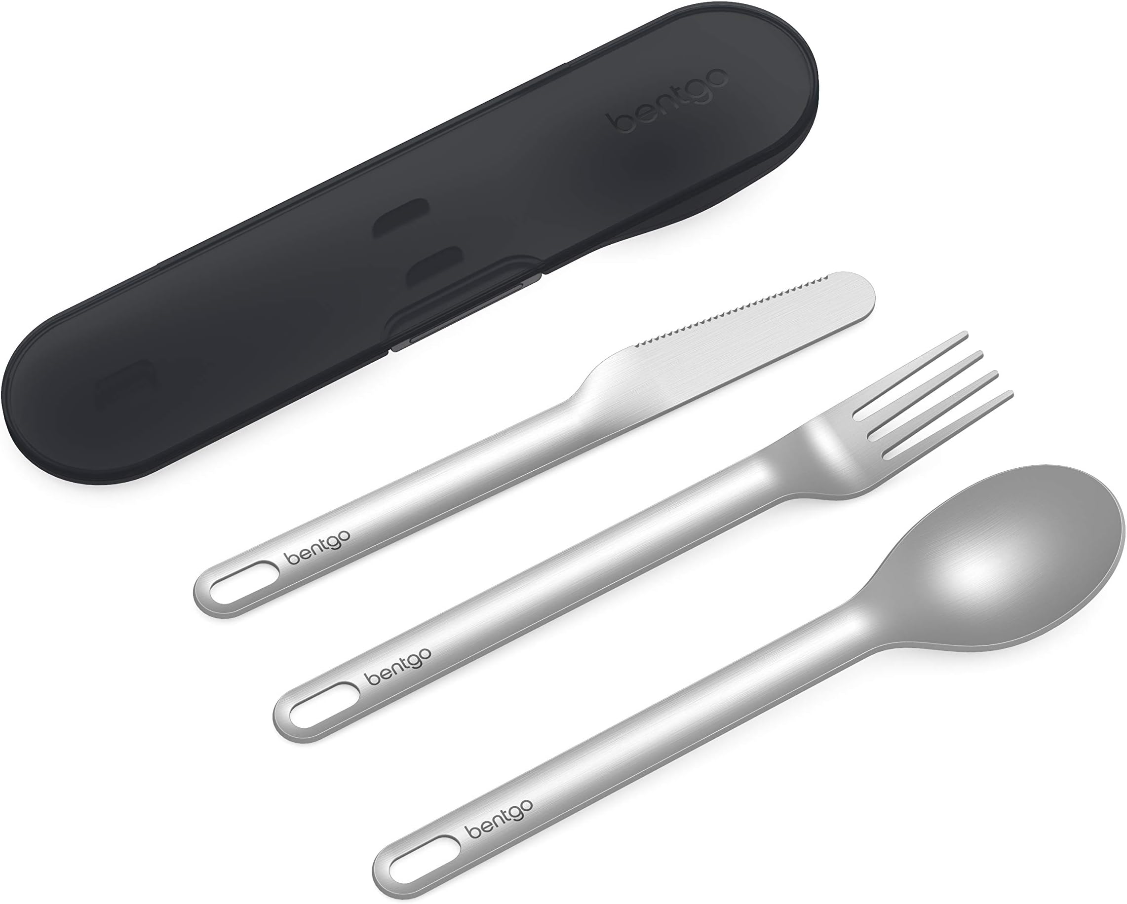 Bentgo® Stainless Travel Utensil Set - Reusable 3-Piece Silverware Set with Carrying Case, High-Grade Premium Steel, BPA-Free Case, Eco-Friendly - Ideal for Travel, Camping, and Office Use (Carbon)