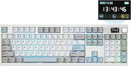 EPOMAKER QK108 Full Size Mechanical Keyboard with Screen and Knob, 8000mAh, QMK/VIA, Creamy&Thocky, Gasket, RGB Backlit, Hot Swap, Mac Keycap, 2.4G/BT Gaming Keyboard (Sea Salt Silent Switch)
