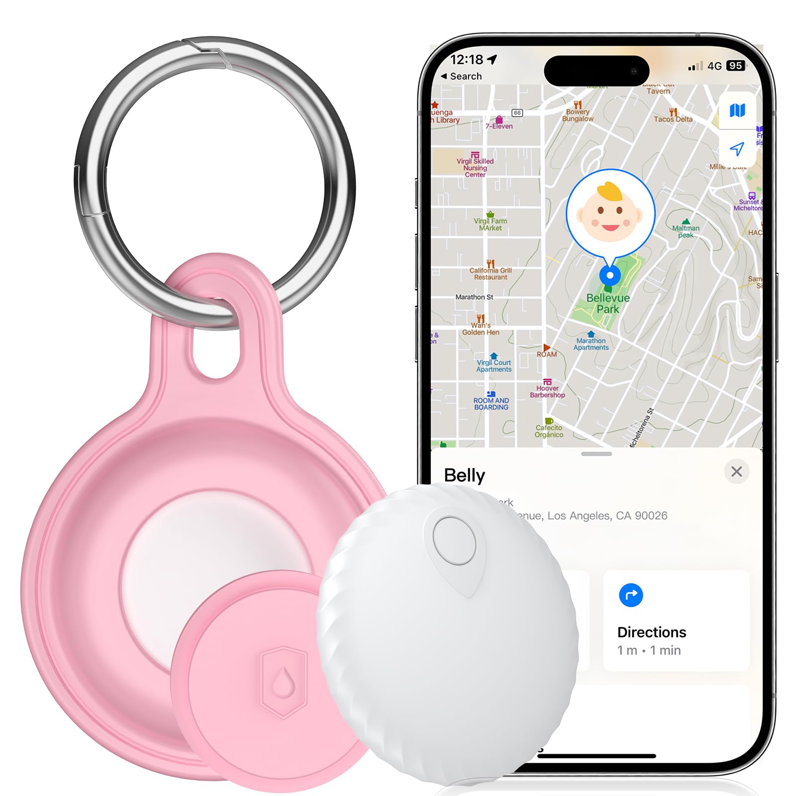Key Finder Locator with Sound, Tracker for Kids (Only iOS), No Monthly Fee, Bluetooth Tracker Anti-Lost, Compatible with Apple FindMy App, Keychain with Tracking Device for Kids/Bag/Luggage