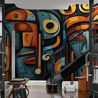 Large Colorful Wall Murals Peel and Stick Orange Blue 3D Mayan Wallpaper...