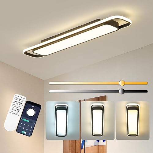Moderna iluminación LED de techo con control remoto, 70 W, regulable, negro, lineal, de montaje empotrado, 39.4 pulgadas, lámpara de perfil bajo,