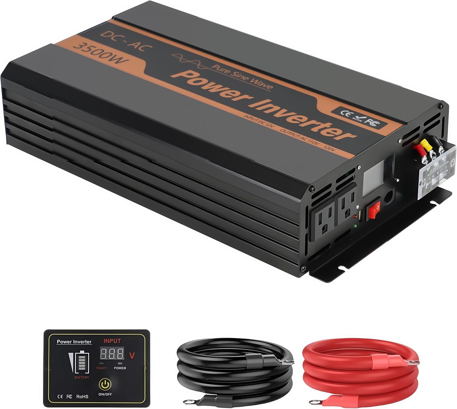 Amazon.com: PowMr 3500W Pure Sine Wave Inverter 12V DC to 110V AC for ...