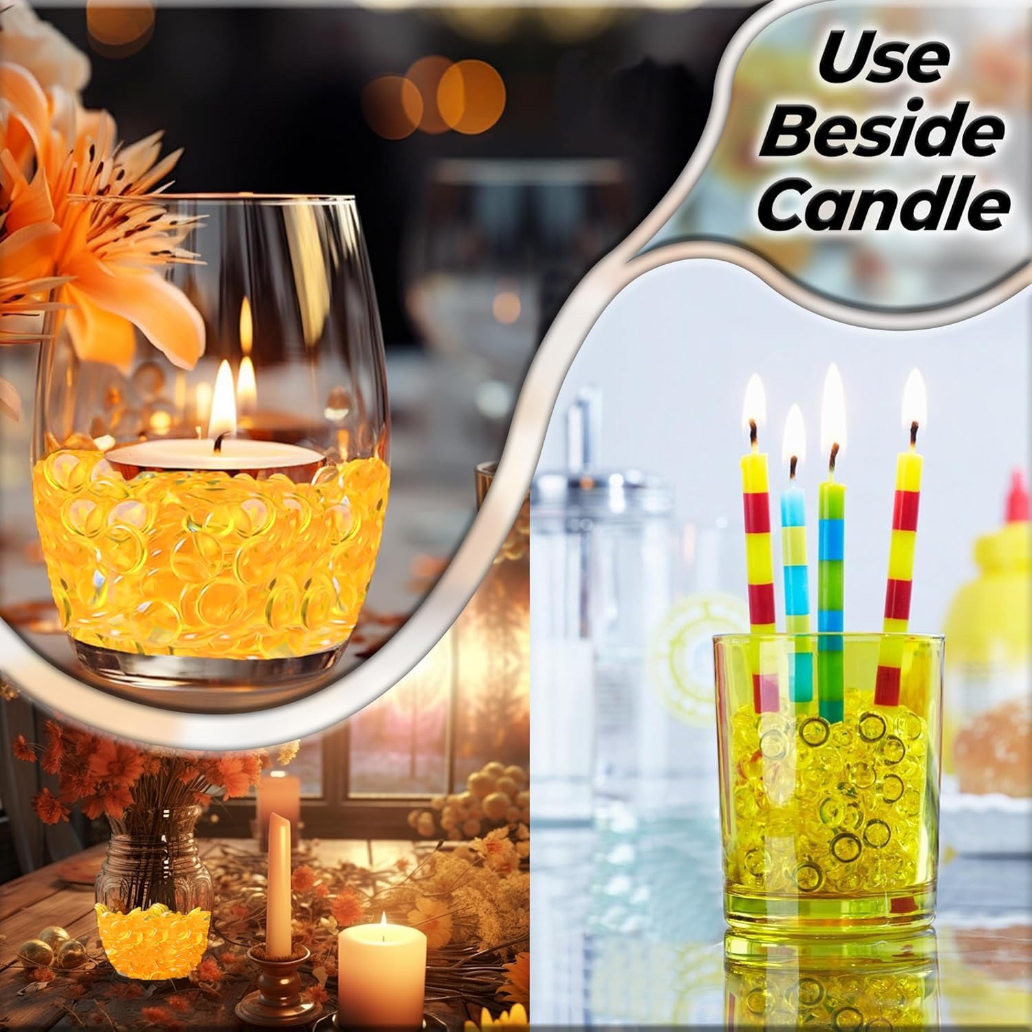ARSUK – Galets de Verre Jaune 455 g 70-80 pcs Ø17-20 mm – Pierres Décoratives, Cailloux Plat, Perles de Verre, Gravier Aquarium, Remplissage Vase, Mariage, Art Floral, Mosaïque, DIY Décoration Maison