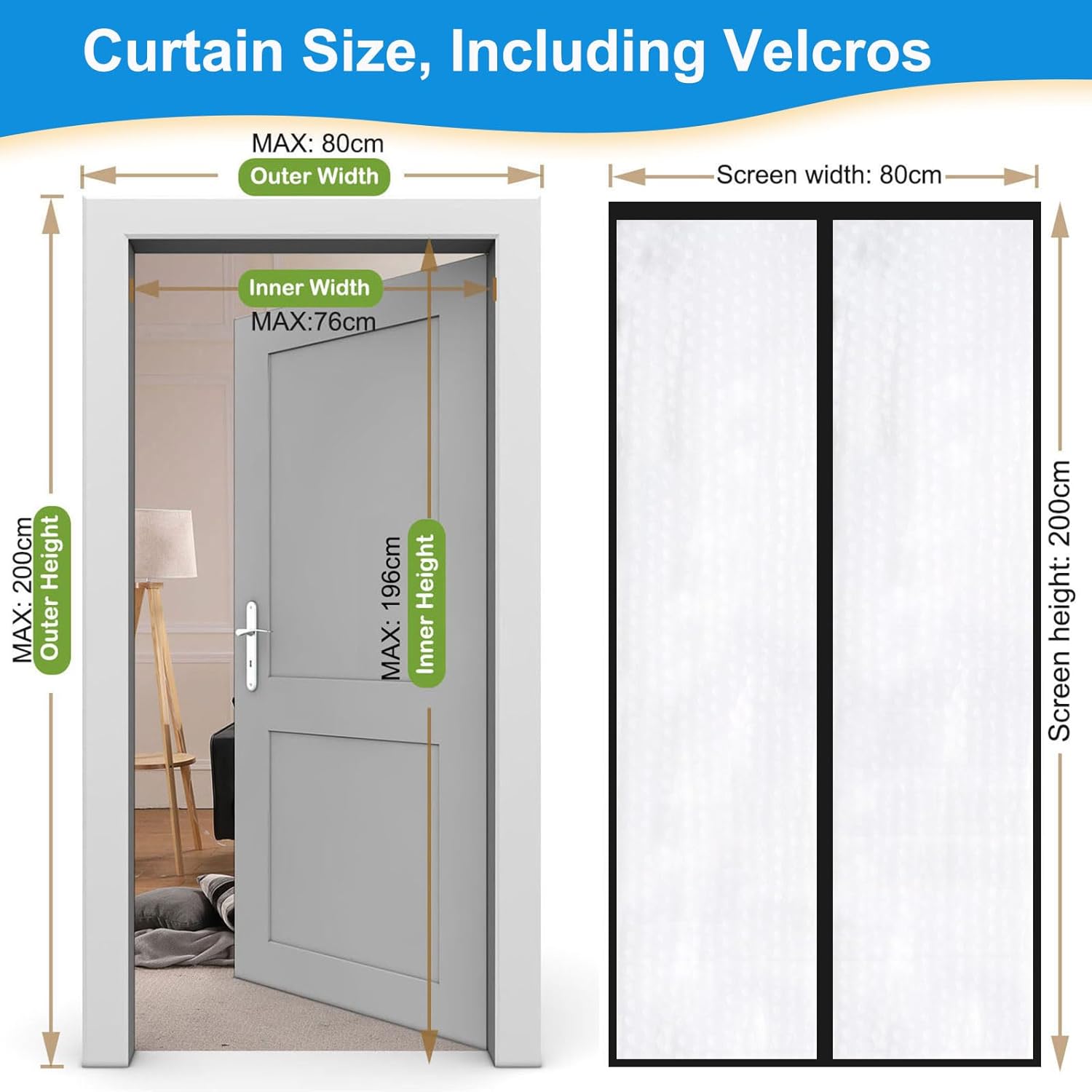Risareyi Magnetic Thermal Insulated Door Curtain 44x80inch, Black Privacy Door Cover Insulation Curtain EVA Semi-Transparent for Winter Summer, Self-Closing