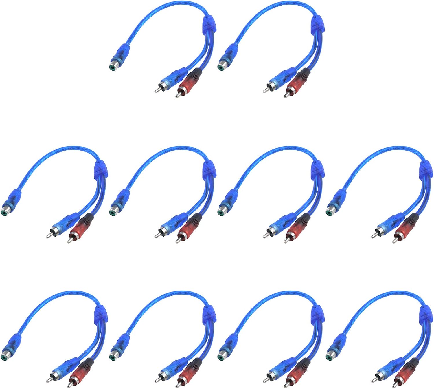 Antrader 1 Female to 2 Male RCA Y Splitter Cable Car Audio Converter Cord Adapter Wire Pack of 10