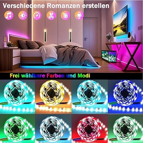 Miniatura 4 de GLPE Luces LED para dormitorio con alimentación USB, tiras de luz LED Bluetooth de 32.8 pies, aplicación inteligente y control remoto, IP65