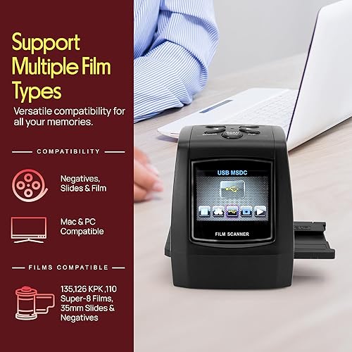 Miniatura 5 de Pyle Escáner de película fotográfica de 2.4 pulgadas, digitalizador de diapositivas, convertidor de imagen digital de 1.378 in con salida de TV y