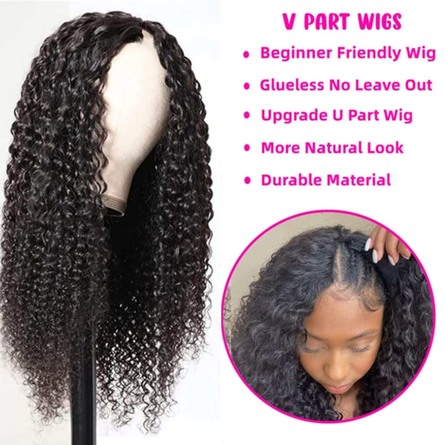 Parrucca Capelli Umani Parrucca Riccia V Part Curly Human Hair Wigs Capelli Veri umani Brasiliani Parrucca Donna Glueless V part Kinky Curly Human Hair Wig 16 Pollice 40cm