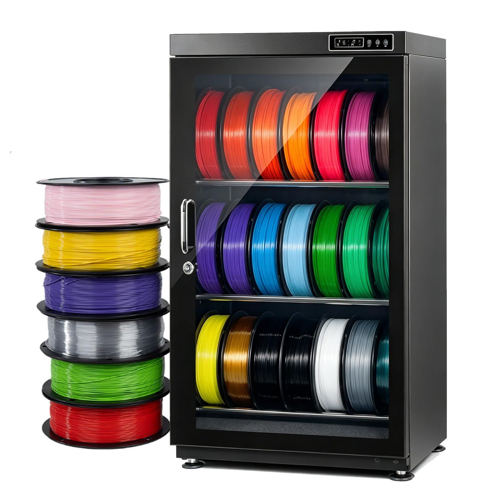 ZyKnaurral 3D Printer Filament Dehumidifier Dry Cabinet, Holds 12/21 Rolls with Intelligent Humidity Control,Tempered Glass Sealed Door, for PLA/ABS/PETG/TPU Filament Anti-Moisture Storage 70L