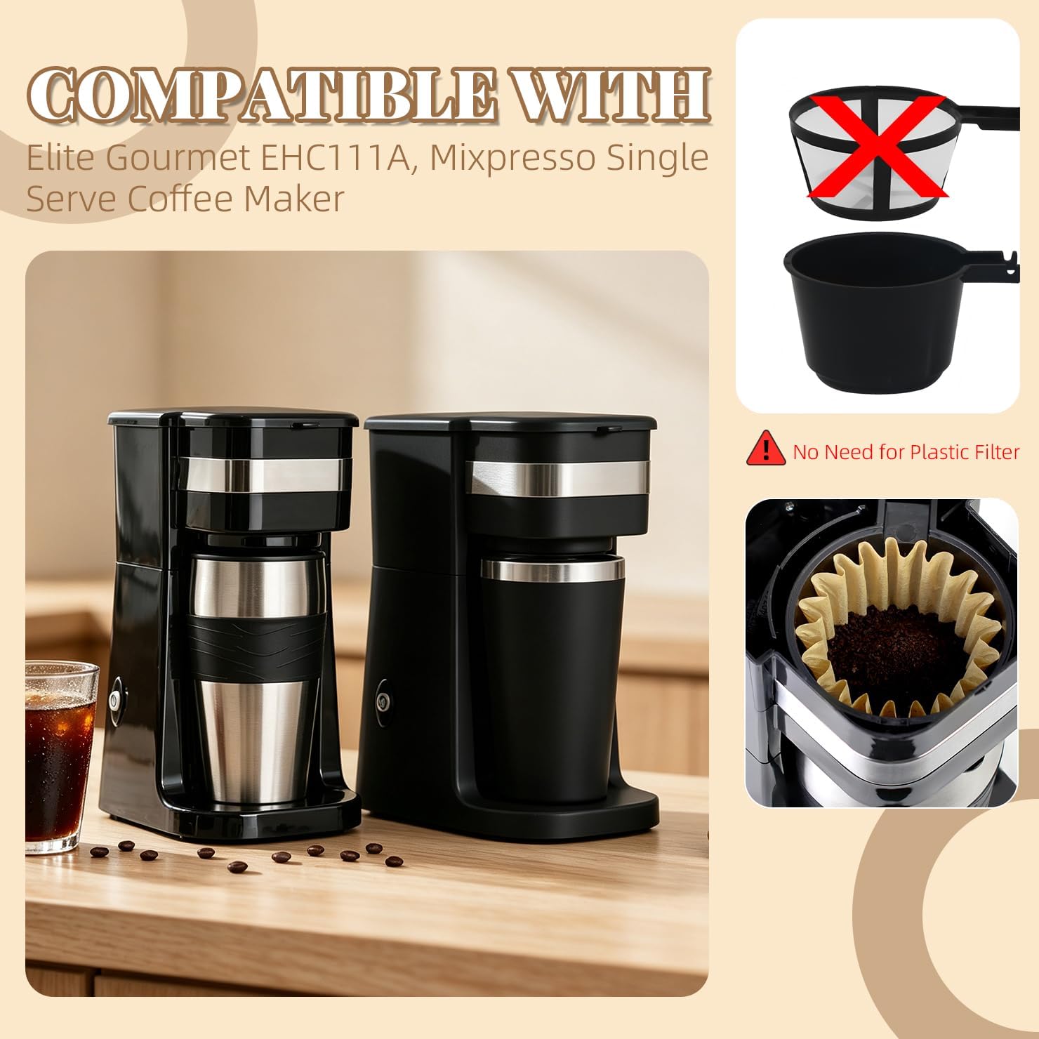 200 Pcs Coffee Filters for Elite Gourmet EHC111A and Mixpresso DCM-B-TM
