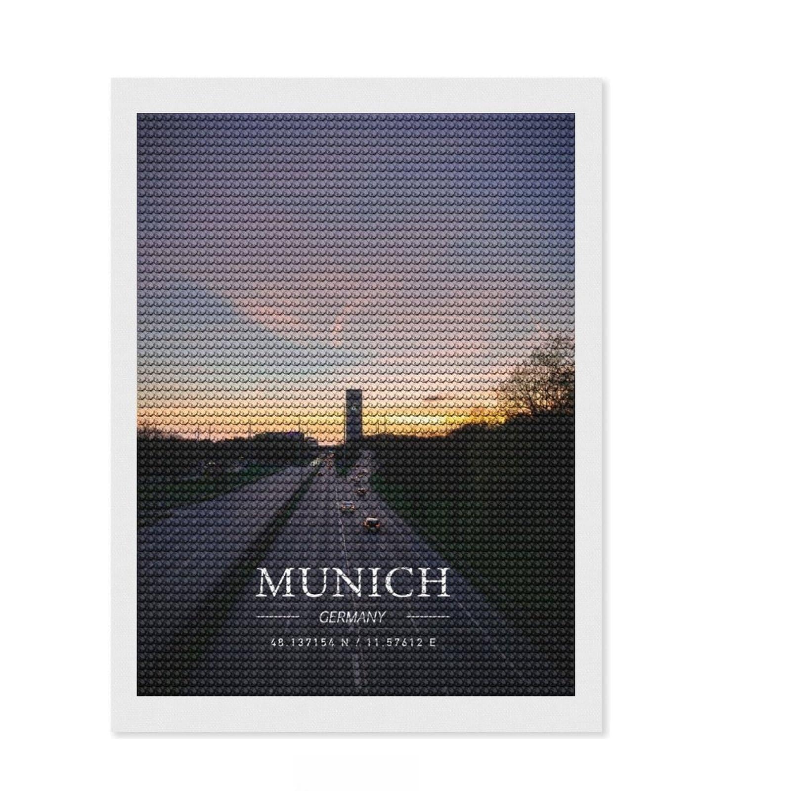 Junmoney Munich Diamond Painting Canvas Set 12"x16", Neat Printed Canvas, Creative Leisure Activity, Cosy Home Accent