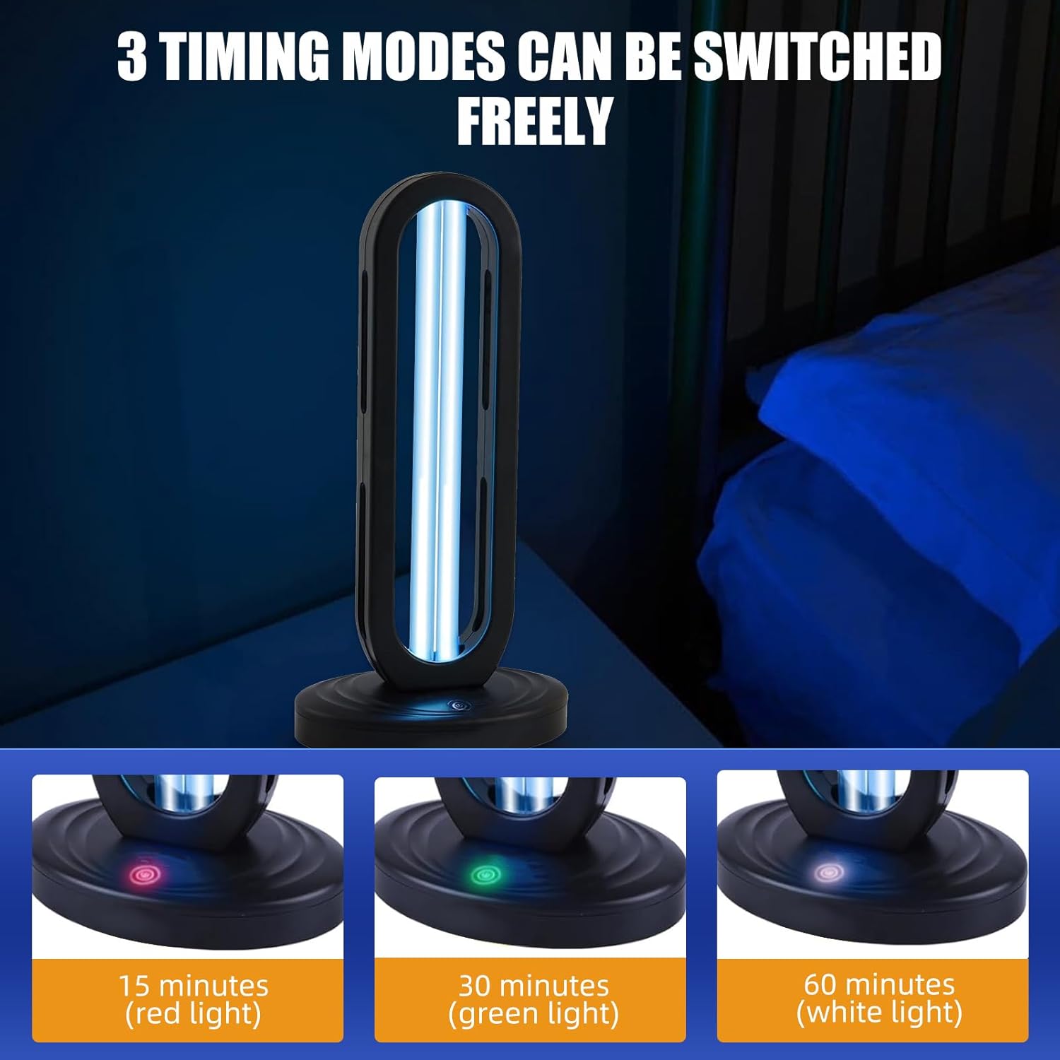 Ultraviolet Germicidal Lamp 110V, 38W Ozone UV Light Sanitizer for Whole Room, Three-Step Timing Remote Control, Blue Light for Home/Office/School