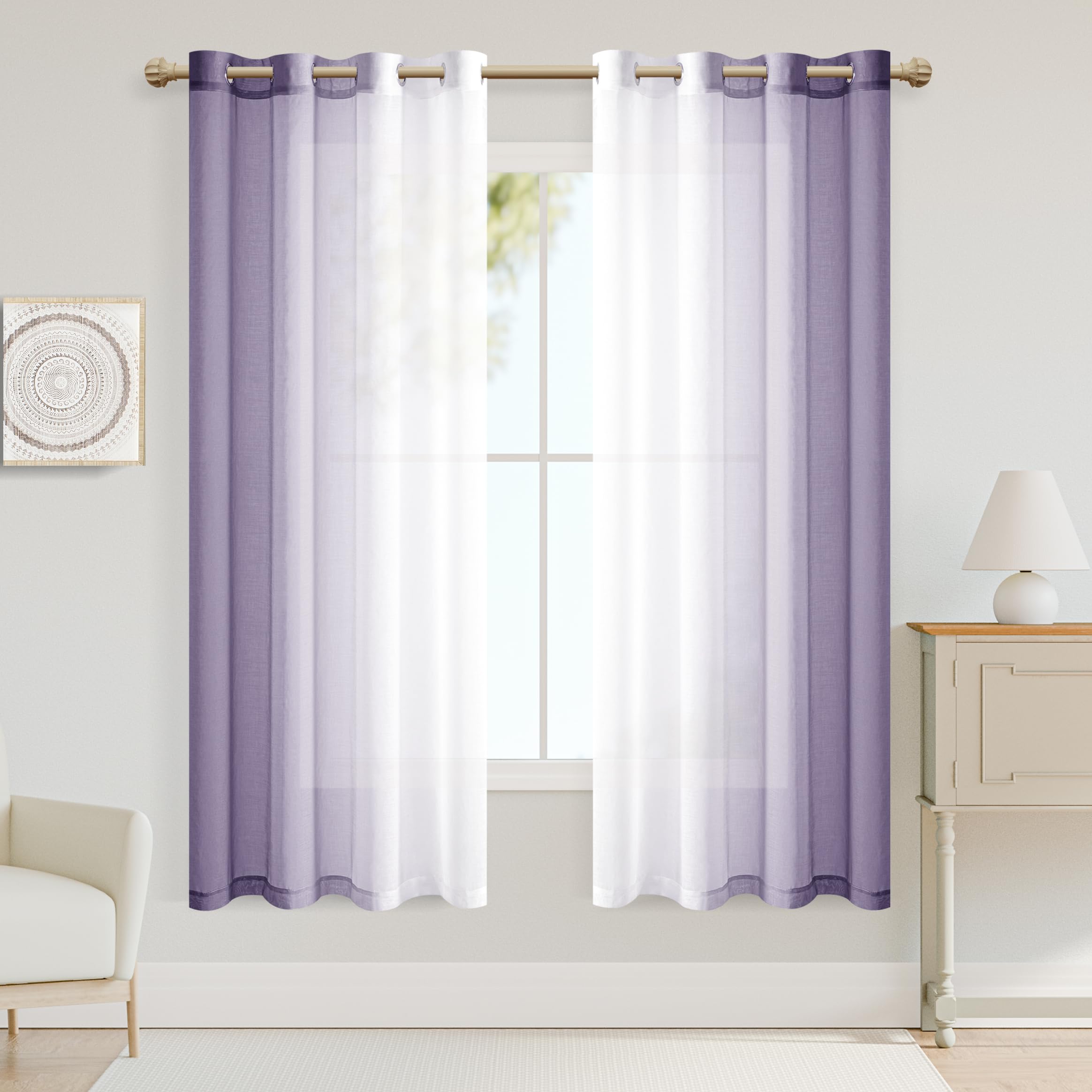 Rideaux à œillets tamisants et transparents XWZO dégradé lilas