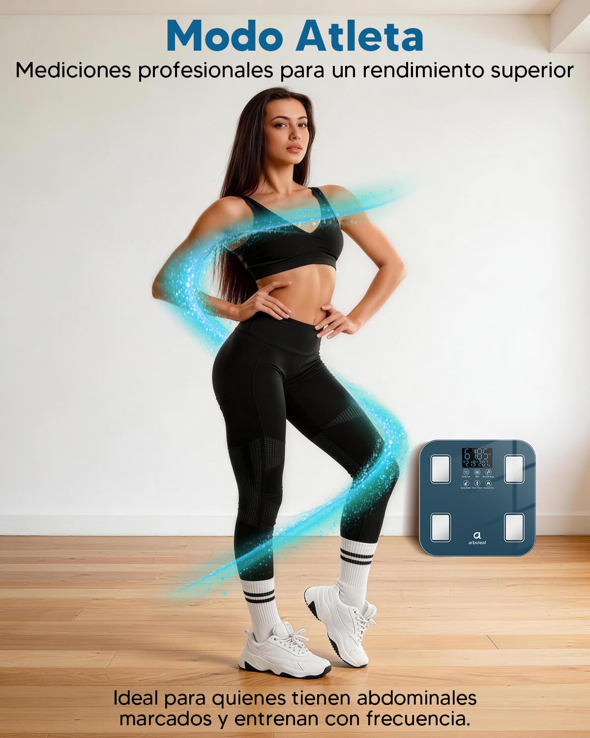 arboleaf Báscula de Baño Inteligente, Bascula Grasa Corporal y Muscular con APP, Bascula Bioimpedancia Tecnología BIA de 4 Electrodos con 14 Parámetros, Recargable por USB-C, Capacidad 180kg