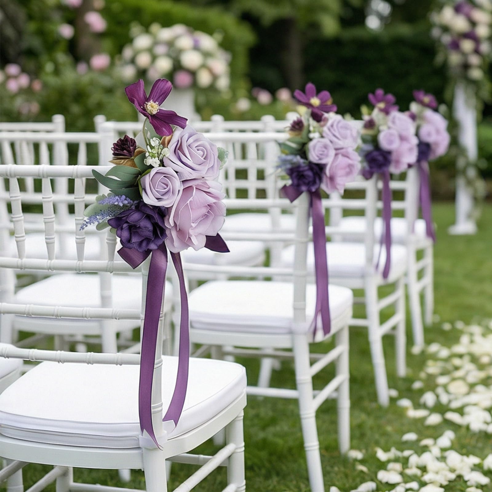 Lot de 4 bouquets de mariage en soie - Arrangement de fleurs artificielles - Texture PVC