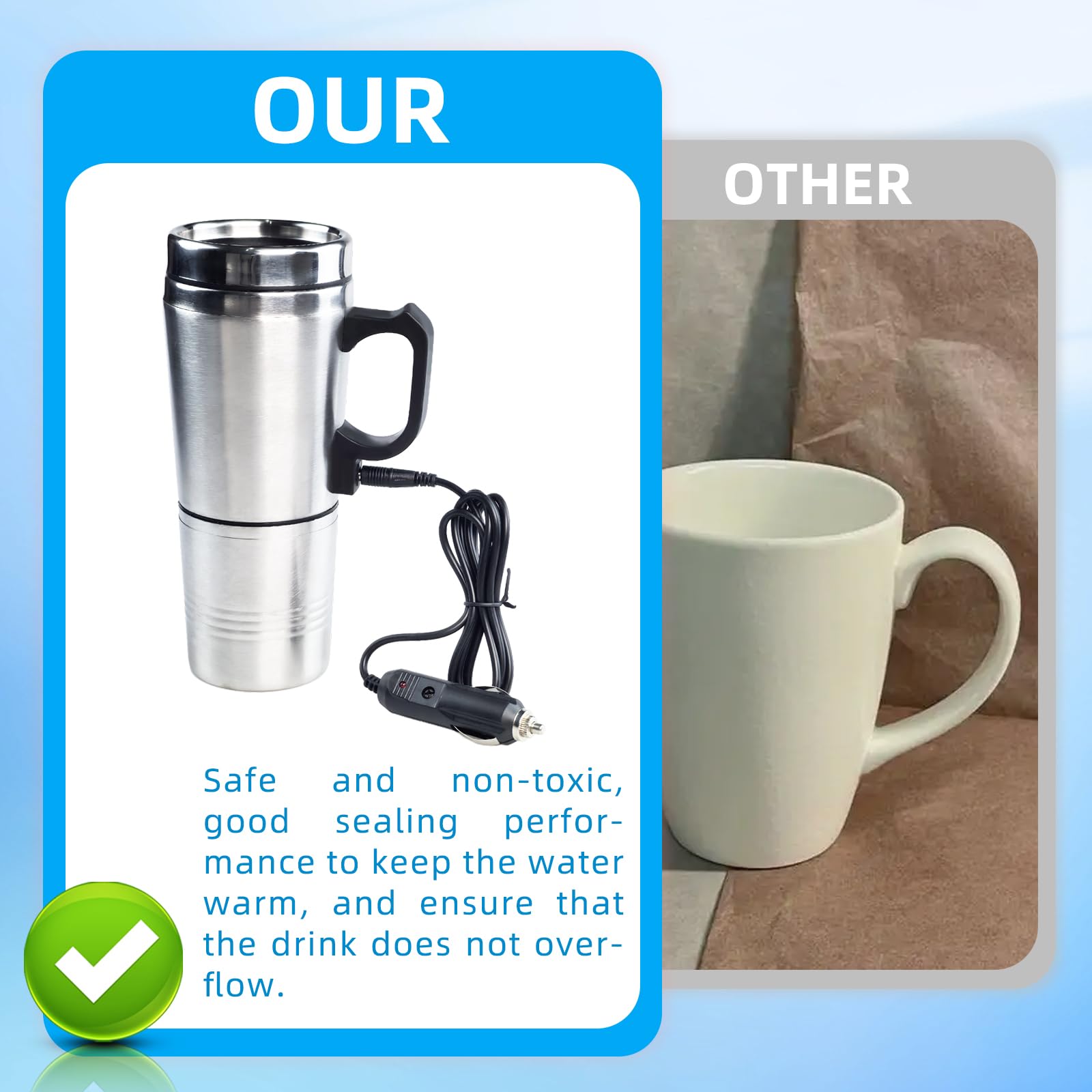 Amazon.com: 12V Car Heating Cup, Stainless Steel Electric Car Kettle with  Cigarette Lighter Plug, Portable Travel Insulated Heated Mug, Vehicle  Heated Coffee Cup Mug Warmer, for Hot Water Tea Coffee Making :