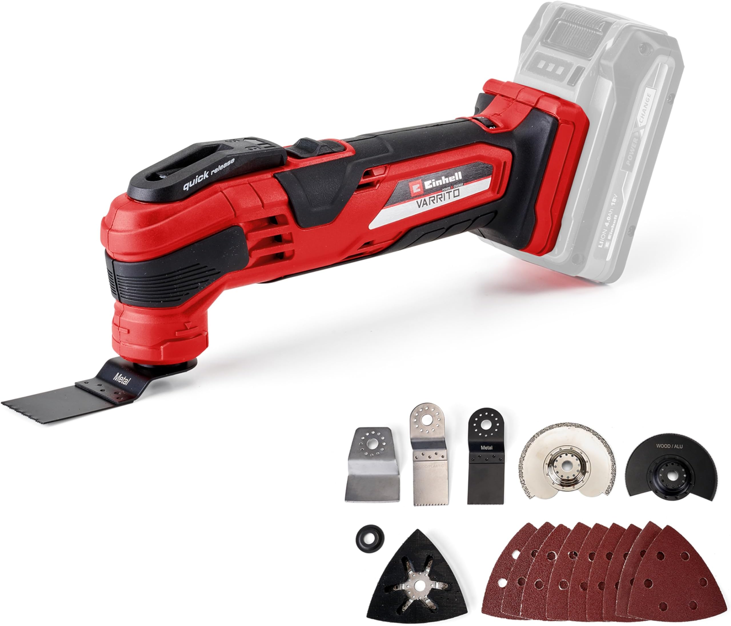 Einhell 18V Cordless Multi Tool with Accessories, Power X-Change, Multi-Use Cutting and Sanding Tool for Wood, Plastic, Metal and Tile (Battery Not Included) 4465160