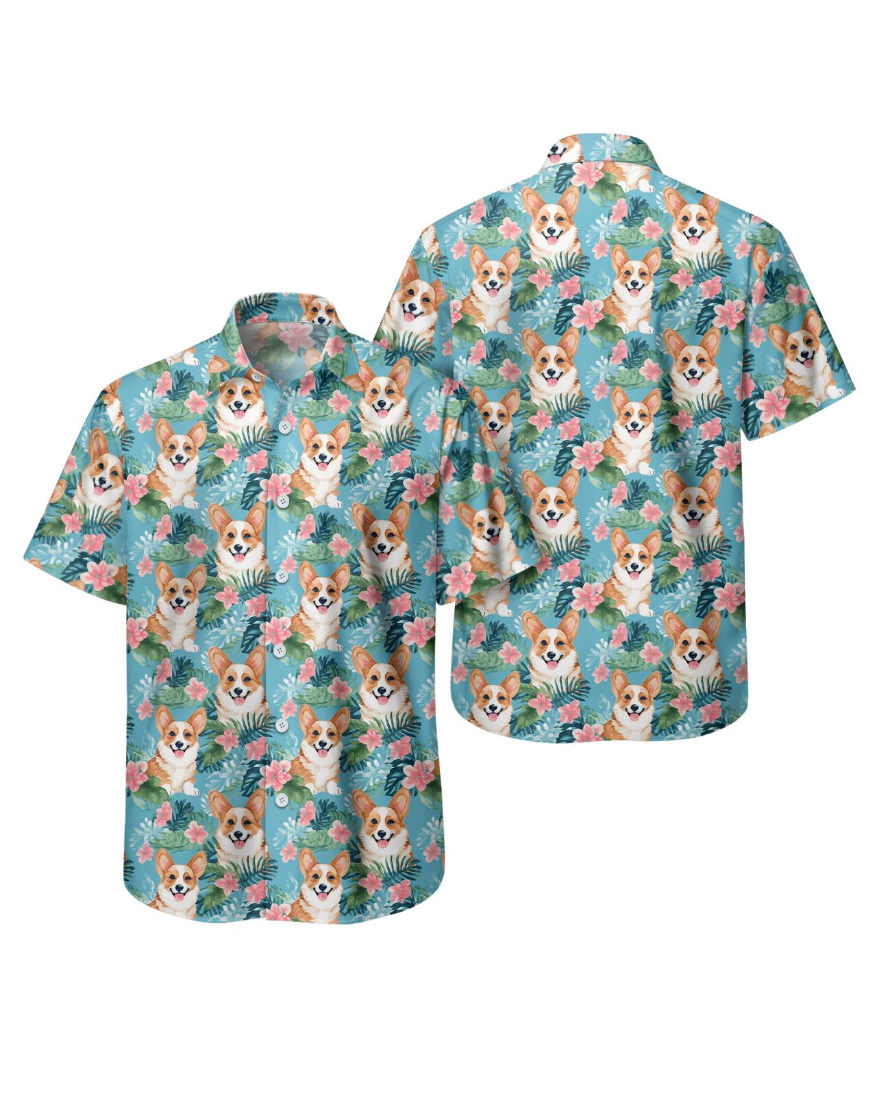 GEPOS Dog Men's Button Shirt, Tropical Dog Hawaiian Shirt for Unisex, Summer Birthday Gift for Men, Beach Men's T-Shirt, Corgi 1, XL โ image 1