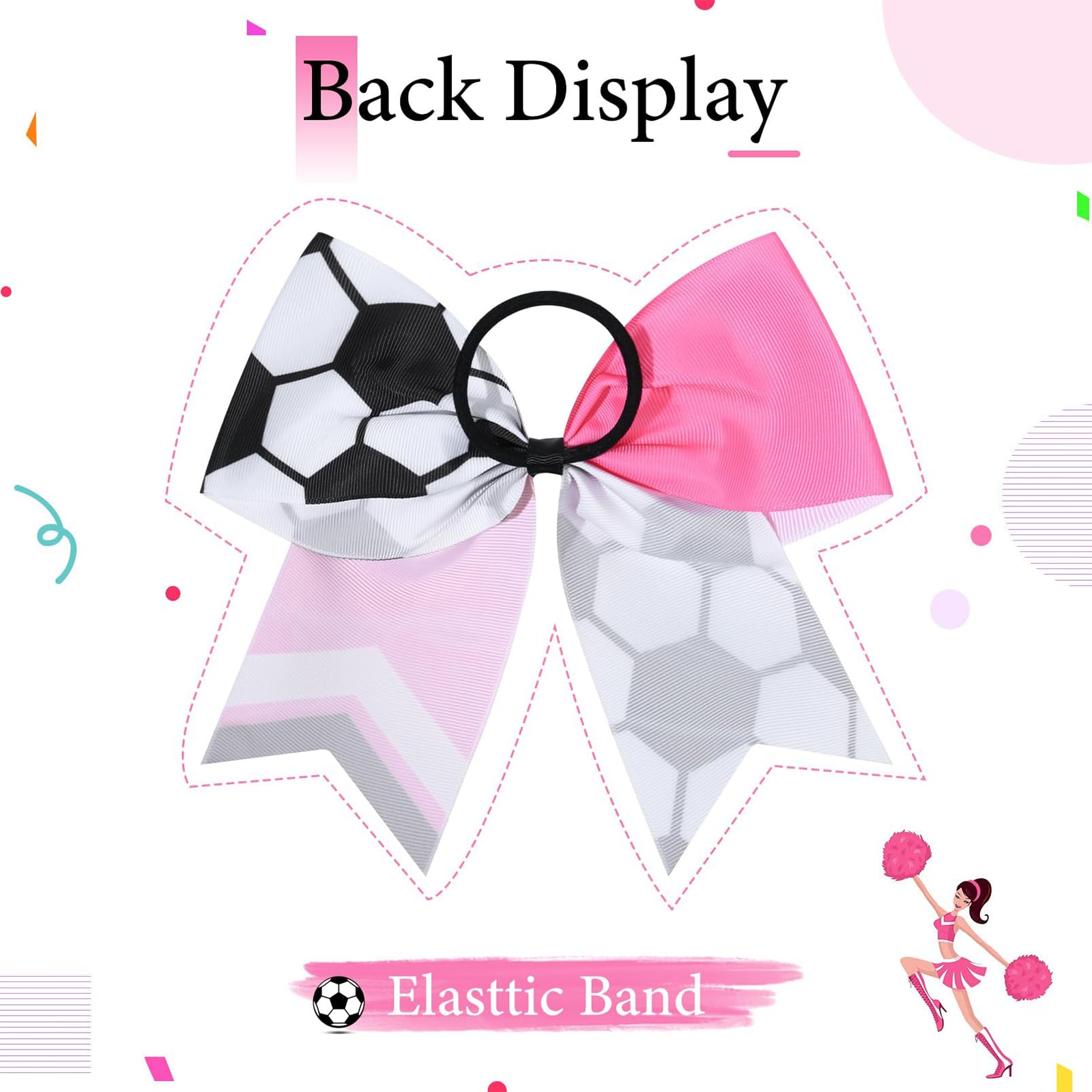 TELAIN Black Hair Bow Pink Bow for Football and Cheerleading Handmade Ponytail Bow with Elastic, Set of 12 Pieces - Image 3