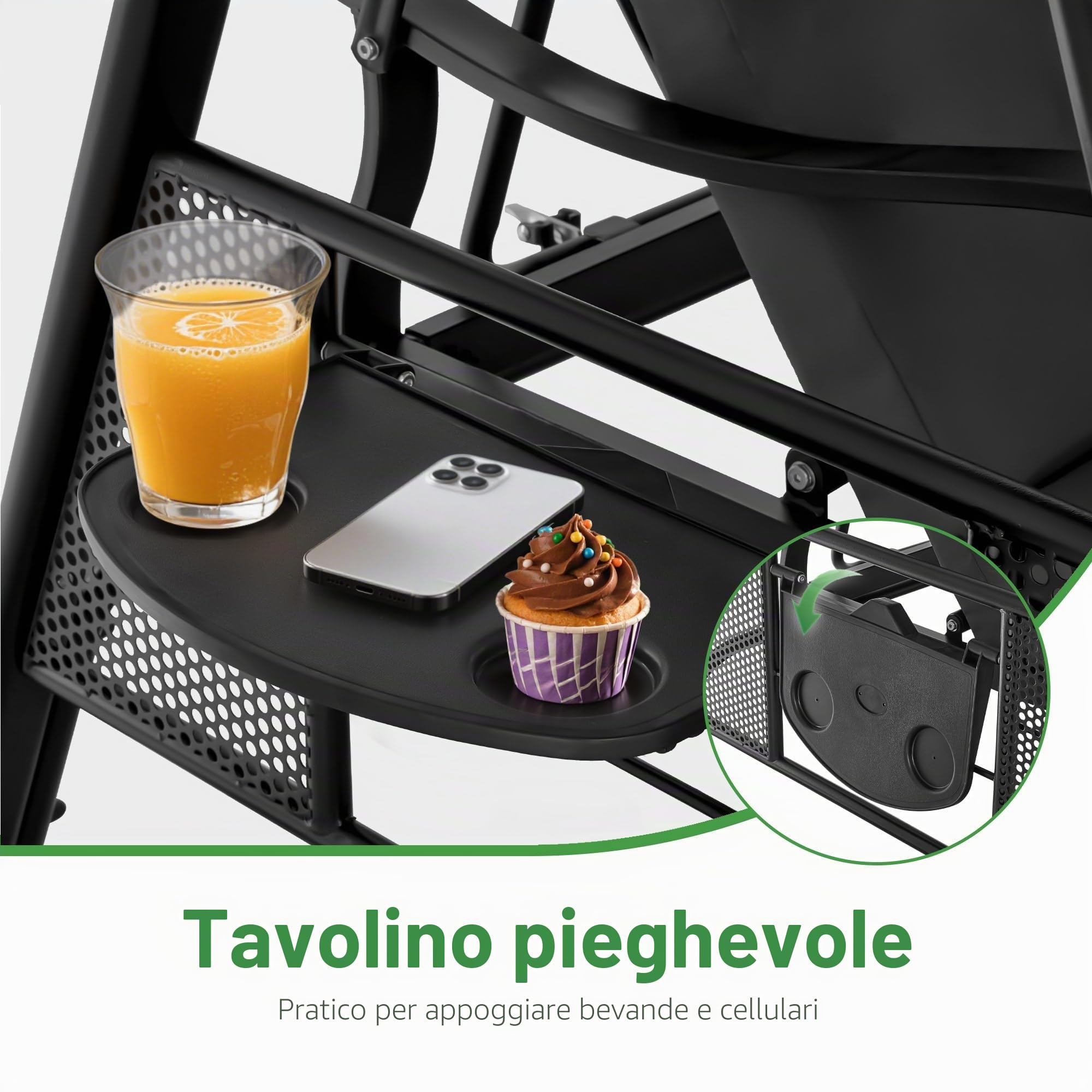 M MCombo Altalena Hollywood a 3 posti, 4093 con funzione reclinabile, tettuccio parasole regolabile e portabevande, panca per altalena da esterno resistente alle intemperie