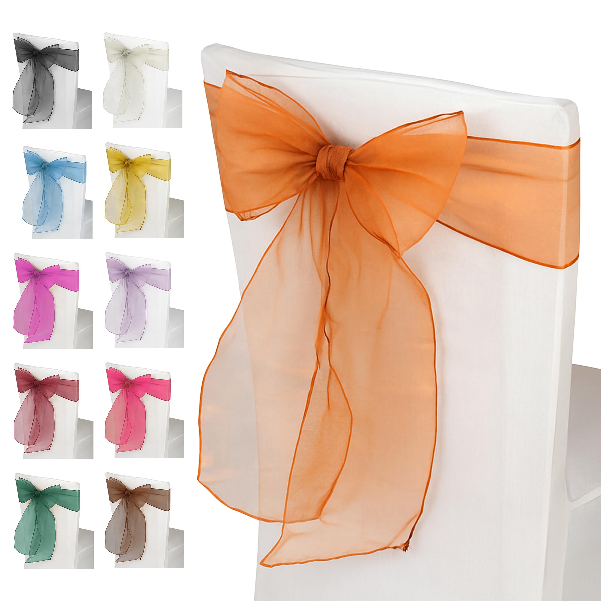 Weddecor Orange Organza Sashes For Chair Covers Fuller Bow Ribbons In For Banquet, Birthday, Anniversary, Christmas Parties, Event Decoration, 17Cm X 280Cm, 75Pcs