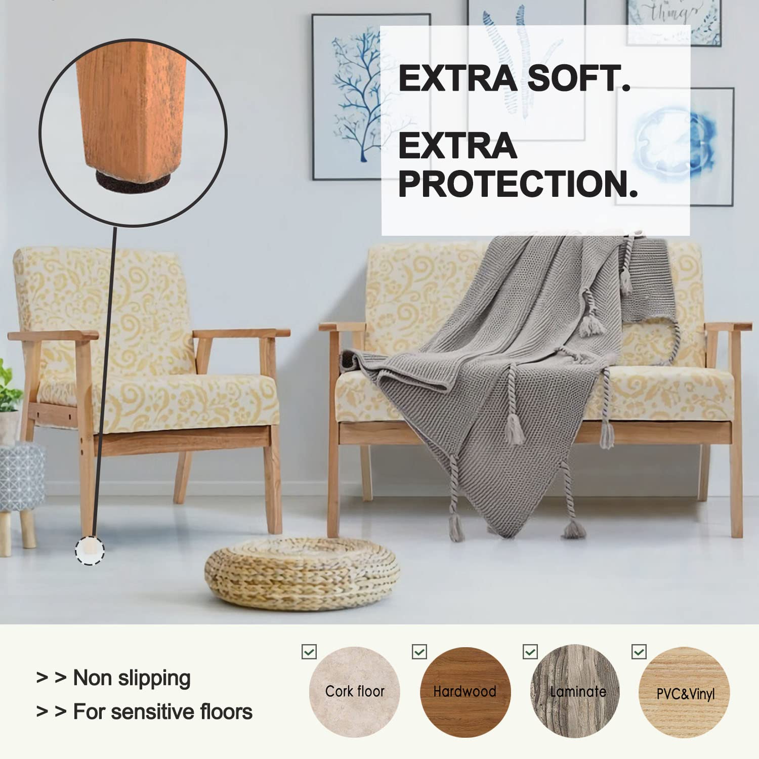 136-Piece Felt Furniture Pads – Self-Adhesive Square Pads For Hardwood Floors, Beige, Protects From Scratches
