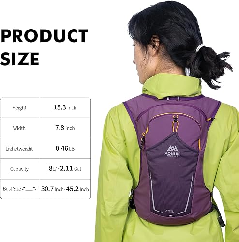 Miniatura 2 de AONIJIE Chaleco de hidratación para correr para hombres y mujeres, mochila de hidratación de 8 litros, paquete con bolsillo para vejiga de agua de 2