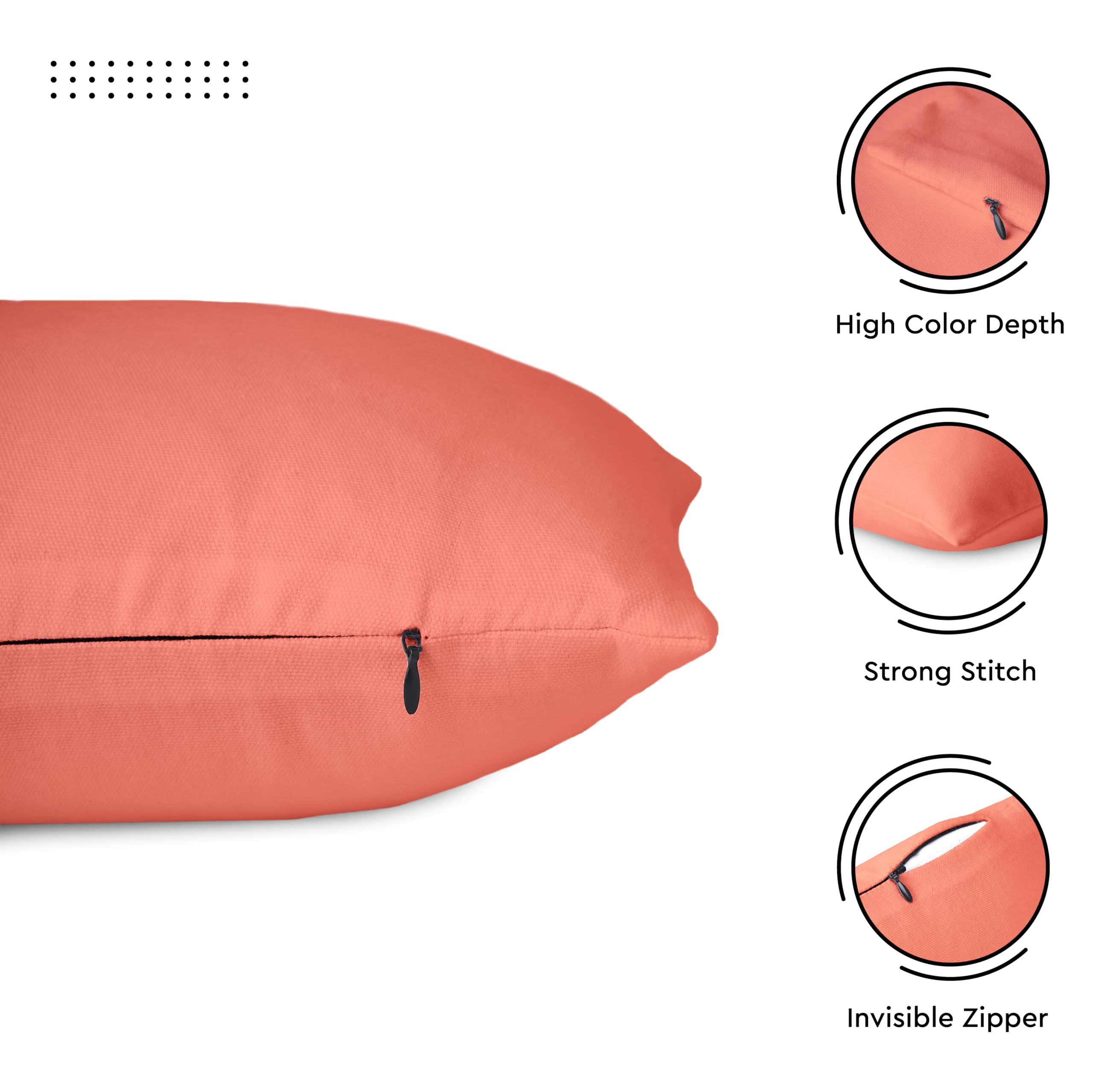 Encasa XO Cotton Throw Pillow Covers Set of 2 I 16x16 in (40x40 cm) - Coral I No Insert I Plain Square Pillowcases I Machine Washable - Image 4