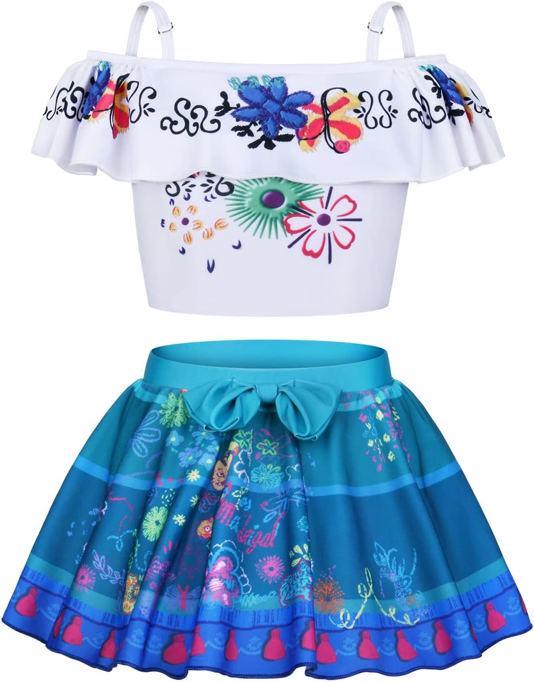 URAQTMirabel Costume Isabela Swimsuit, Kids Cartoon Bikini Swimwear, Mirabel Isabela Princess Bathing Suit, Off The Shoulder Ruffle Swimming Costume for Girls Pool Beach Holiday Water Sports Surfing