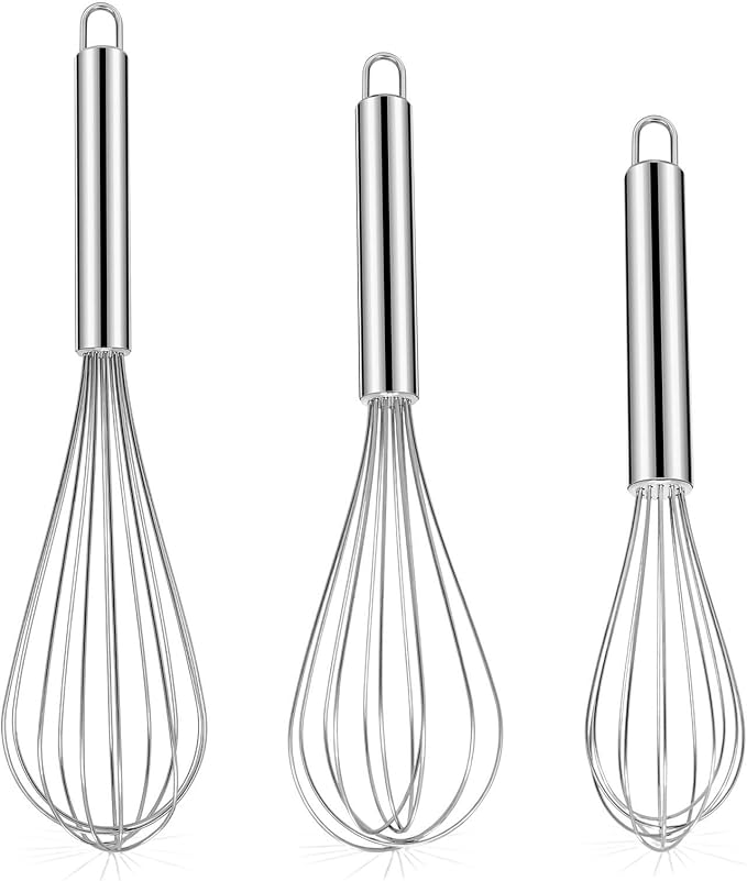 NileHome Stainless Steel Whisk Set 8" 10" 12" Kitchen Whisk