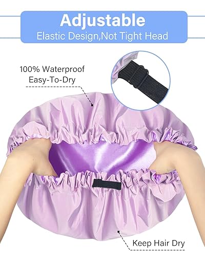 Miniatura 7 de Aquior Gorro de ducha extra ajustable para mujer, de doble capa, impermeable, reutilizable, tamaño grande, para todo tipo de cabello, para niñas,