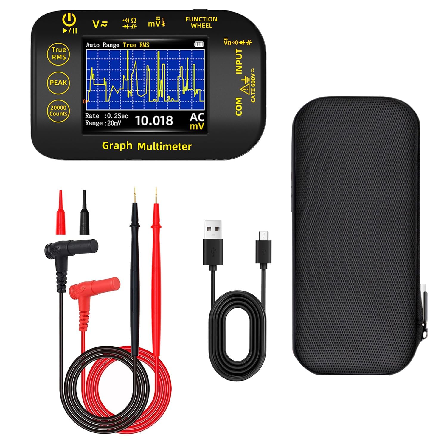Treedix Digital-Multimeter, 20000 Counts mit Aufzeichnungsmodus, 1000V Spannungsprüfer, wiederaufladbares Multimeter mit AC/DC-Spannung, Widerstand, Durchgangsprüfung, Diode, Kapazität, Temperaturmess