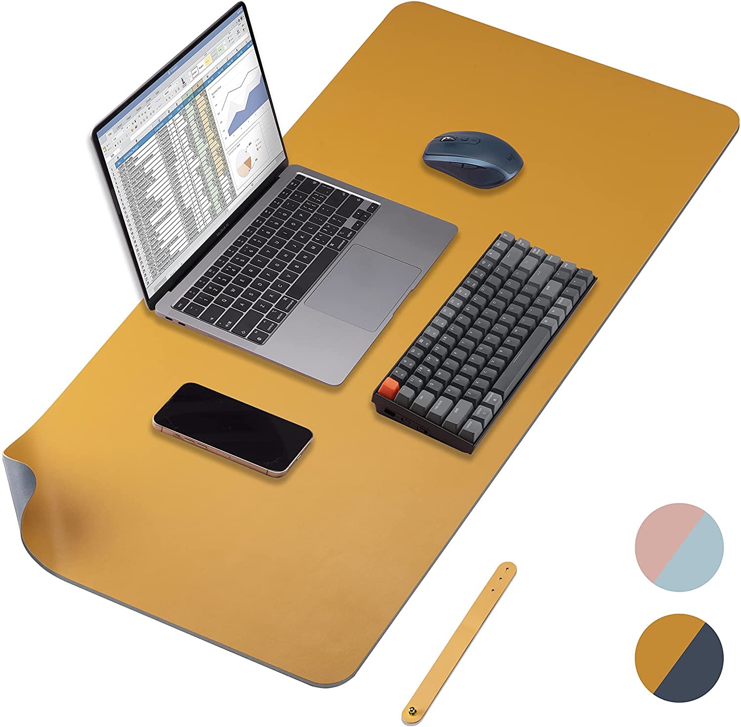 DHRUSIMI Leather Desk Pad Protector,Mouse Pad,Office Desk Mat, Non-Slip PU Leather Desk Blotter,Laptop Desk Pad,Waterproof Desk Writing Pad for Office and Home (80 X 40 CM, Navy Blue + Orange) (B09SD9ZMNV) Amazon Price History, Amazon Price Tracker