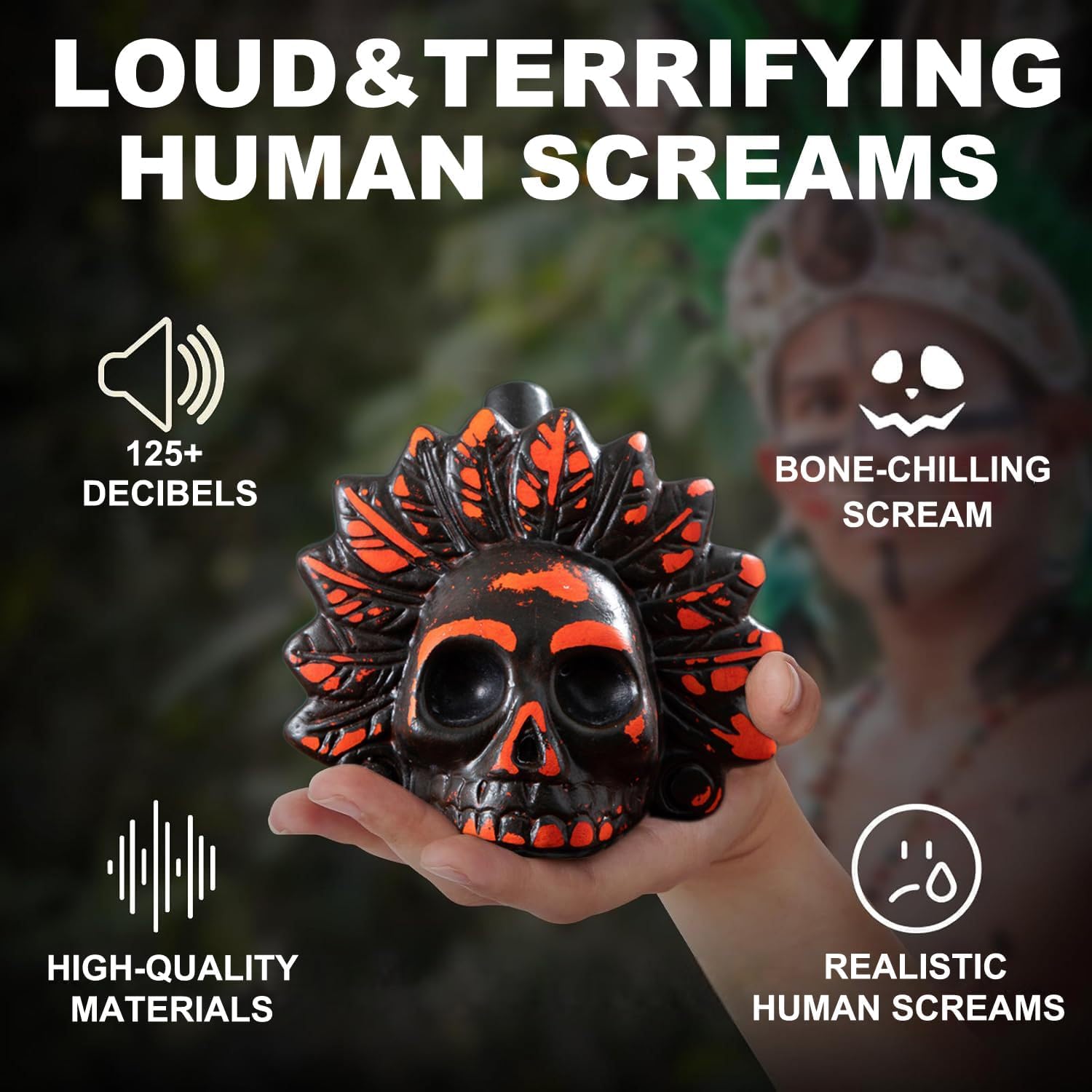Aztec Death Whistle, 126 dB+ Human Screaming Sounds, Halloween Theme Party Skull Human Loud Screaming Aztec War Whistle - Image 4