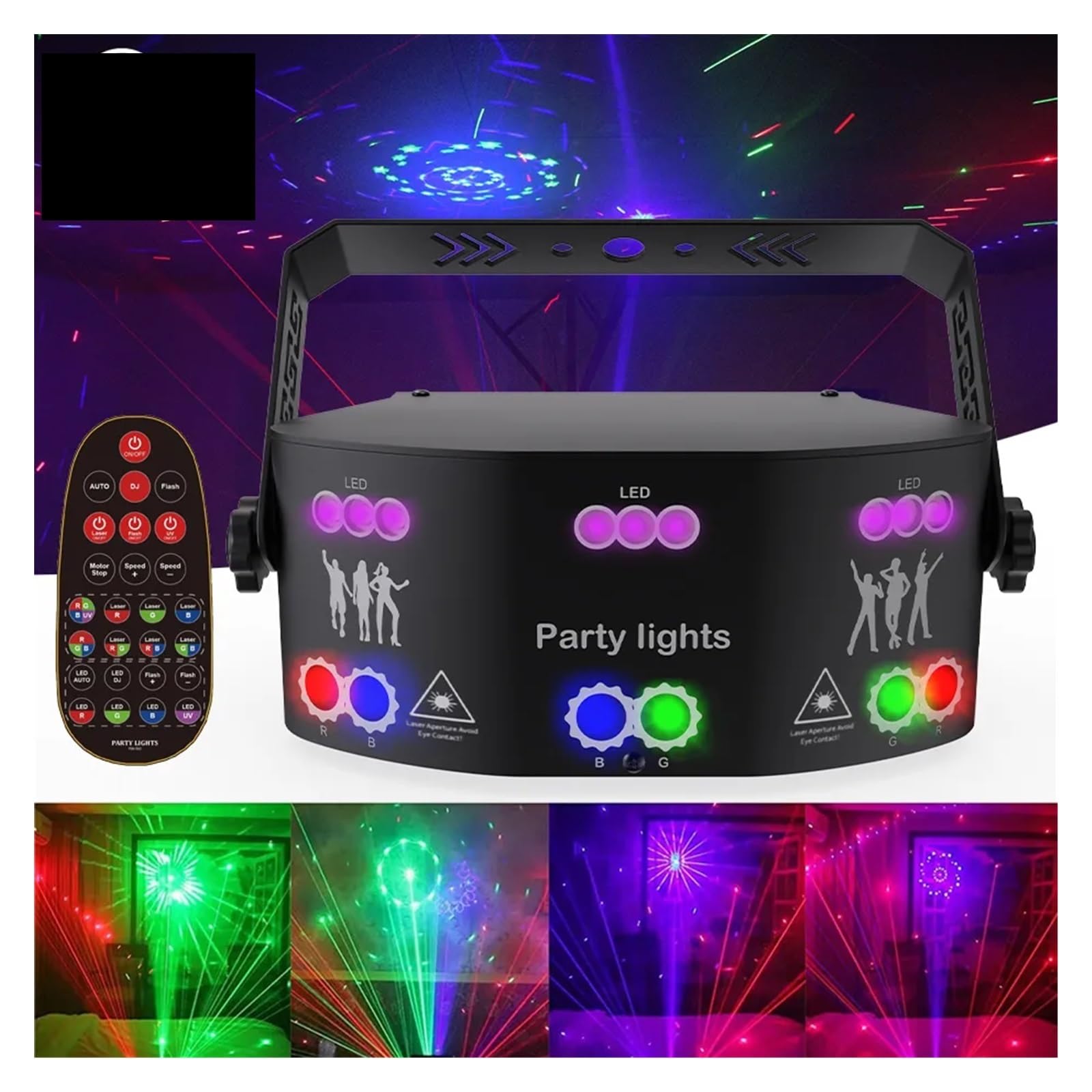 Bühnenbeleuchtung, 15 EYE RGB Disco DJ Beam Lichtprojektor Remote Strobe Bühnenbeleuchtung Effekt Weihnachtsfeier Urlaub Halloween Lichter(9 Hole RGB Laser)