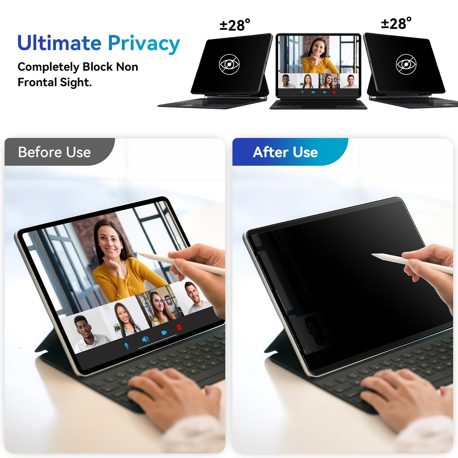 Magnetic Privacy Filter Compatible with iPad Air 5 & 4, iPad Pro 11 - Removable Anti Glare Blue Light Screen