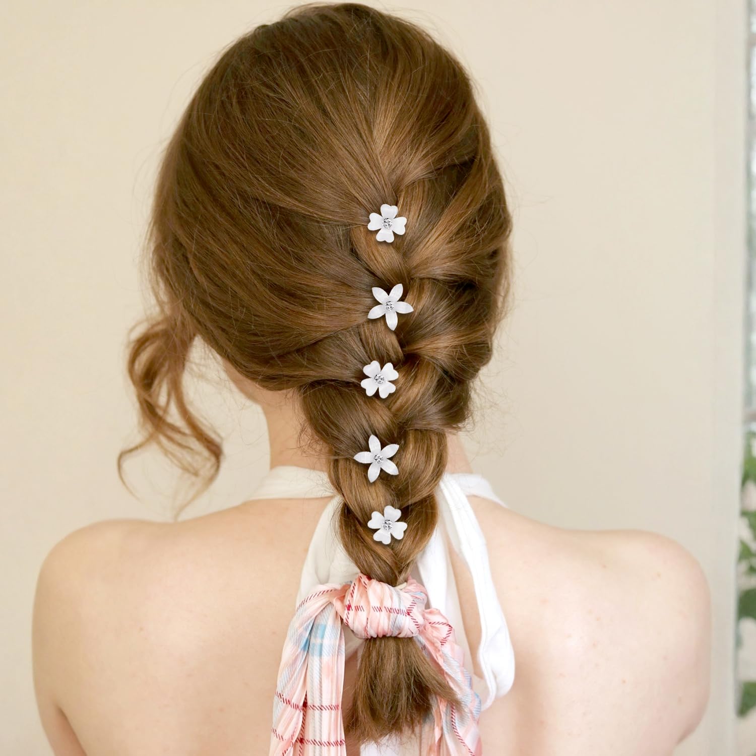 20 Pieces Small Flower Hair Clips, Mini Rhinestone Hair Pins, Bridal Wedding Hair Accessories for Women and Girls(Silver&white) - Image 4