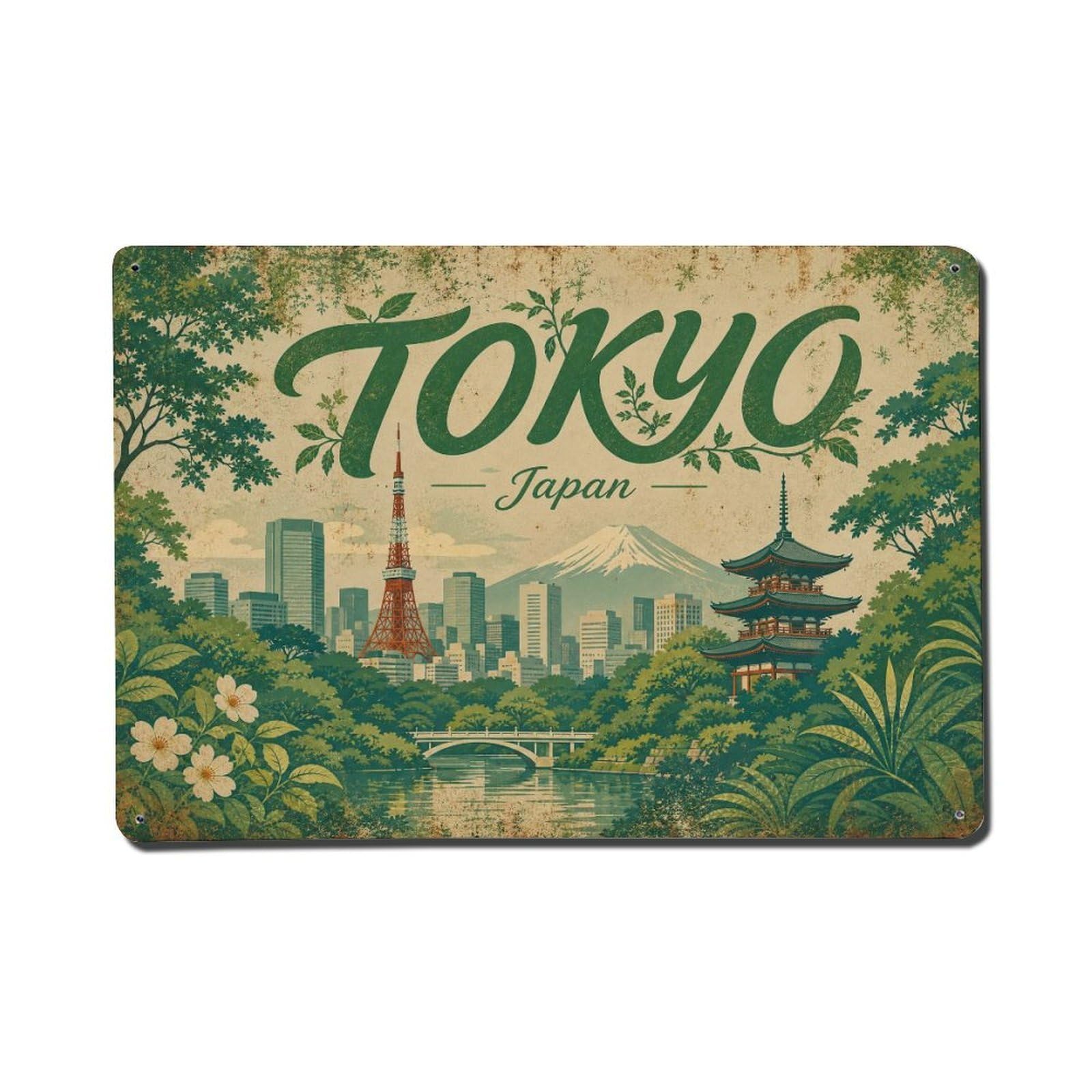 Gead 8X12inch Style Vintage Travel Tokyo Japan Greenery Metal Tin Sign