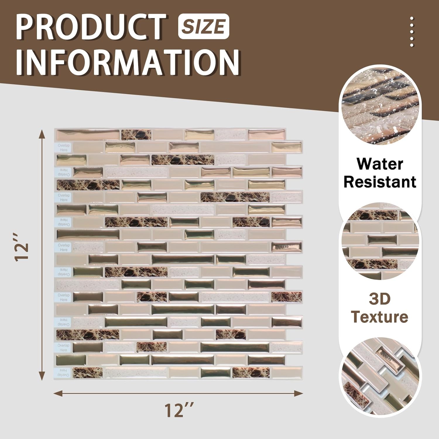 10-Sheet Peel and Stick Kitchen Backsplash Tiles,12"x12" Self Adhesive Wall Tile Stick on Backsplash for Kitchen and Bathroom (YJC0123)