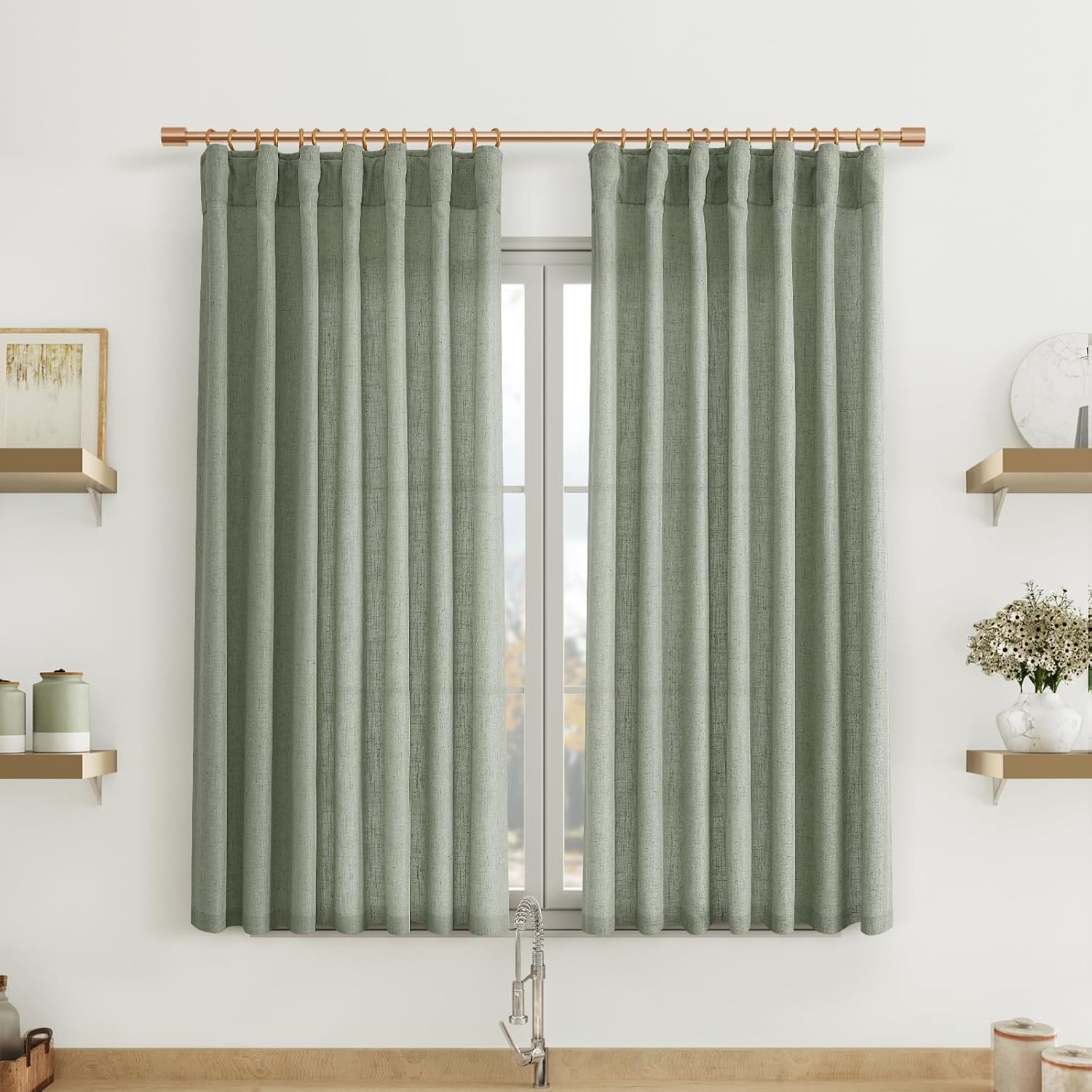 Joywell Sage Green Small Window Kitchen Curtains 45 Inch