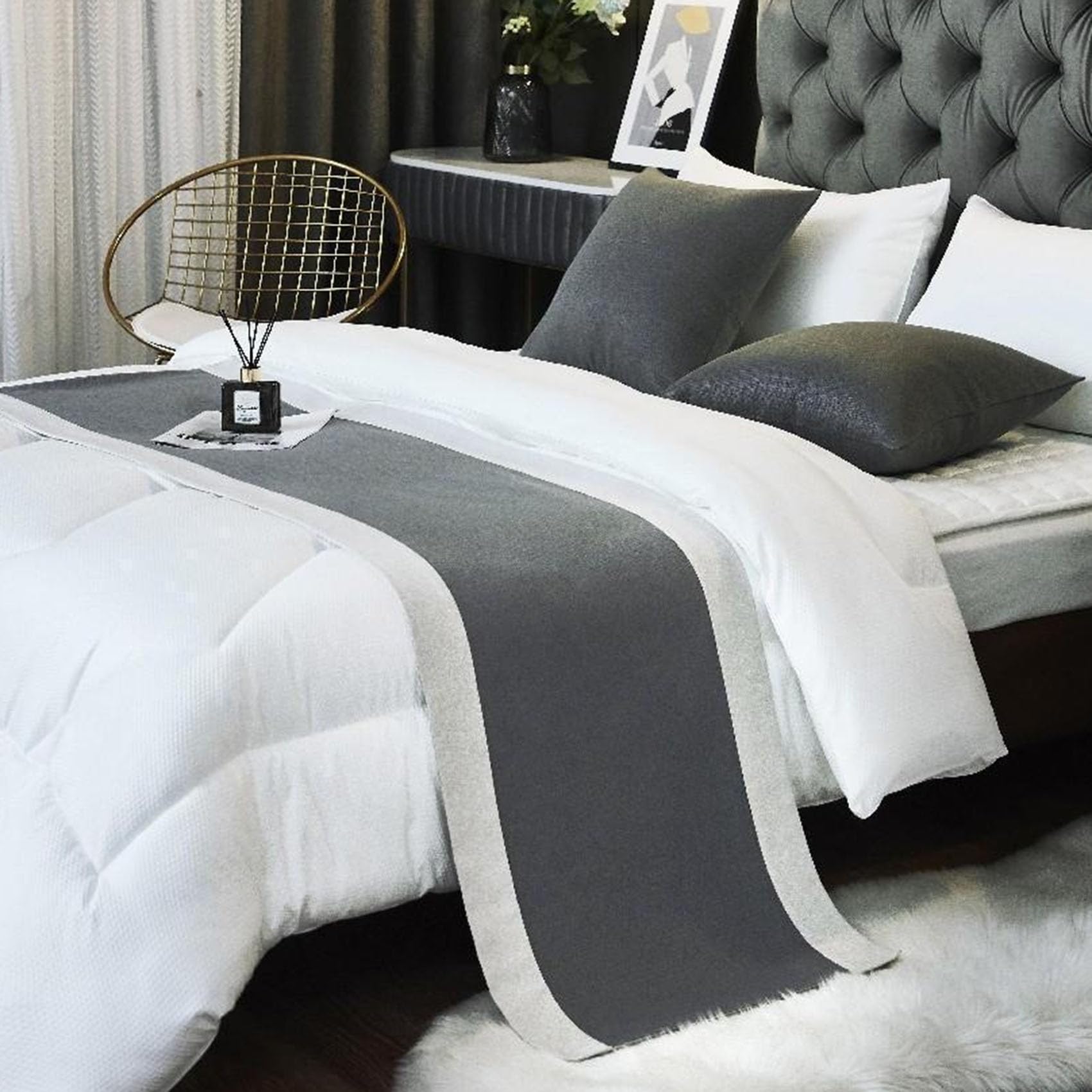 CLMETHE Cotton Linen Bed Runner Scarf Modern Geometric Bedding Protector Decorative Bed Cover for Home Hotel Wedding Guesthouse,C-50 * 210CM(1.5m bed)