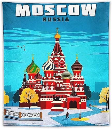 Tapiz Moscú Rusia - Póster decorativo para pared, estilo vintage, para sala de estar, dormitorio, fiesta, tapices estéticos, decoración de
