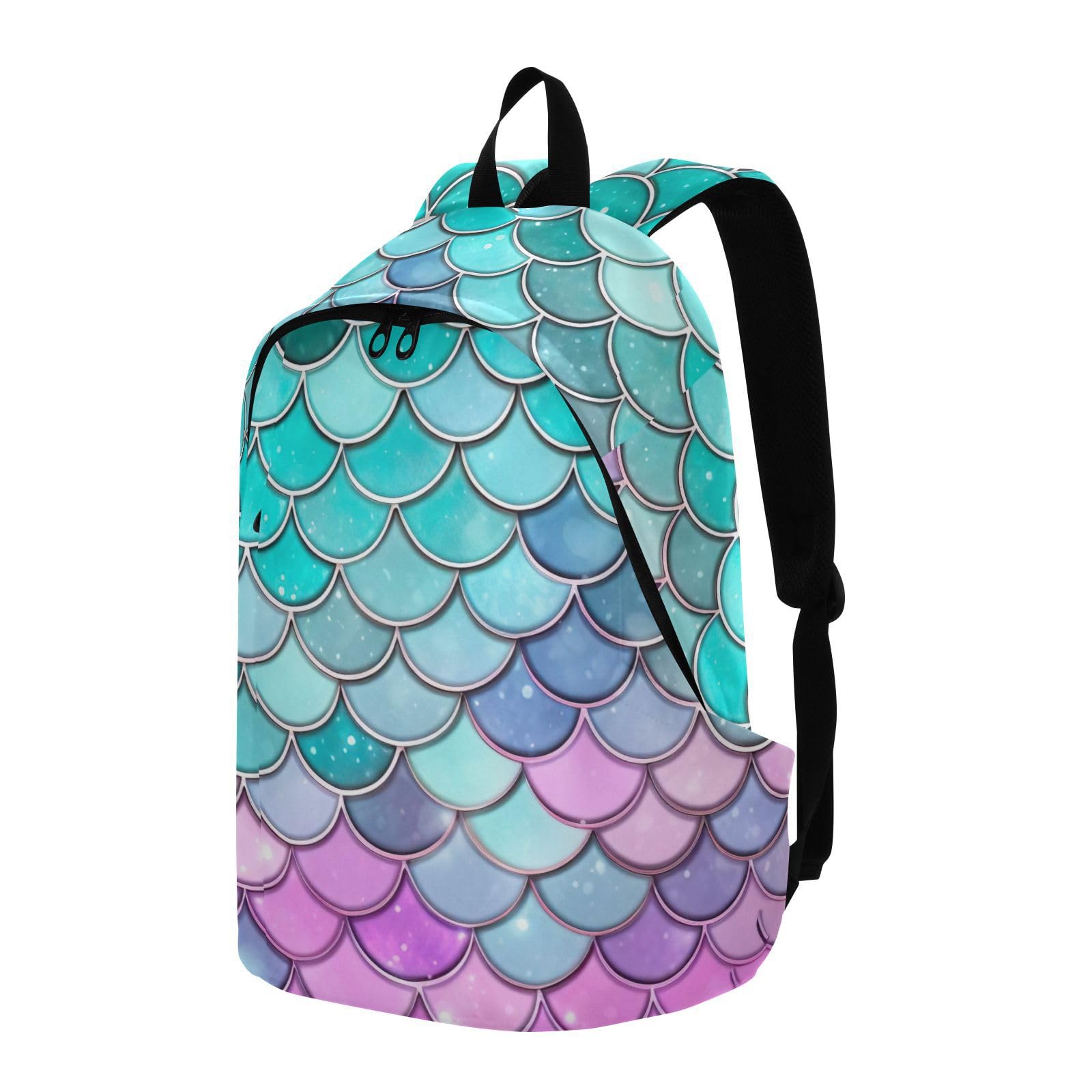 MCHIVER Travel Backpack Colorful Mermaids Scales Casual Daypack Backpacks Lightweight Carry on Bag Water Resistant Hiking Backpack for Men and Women